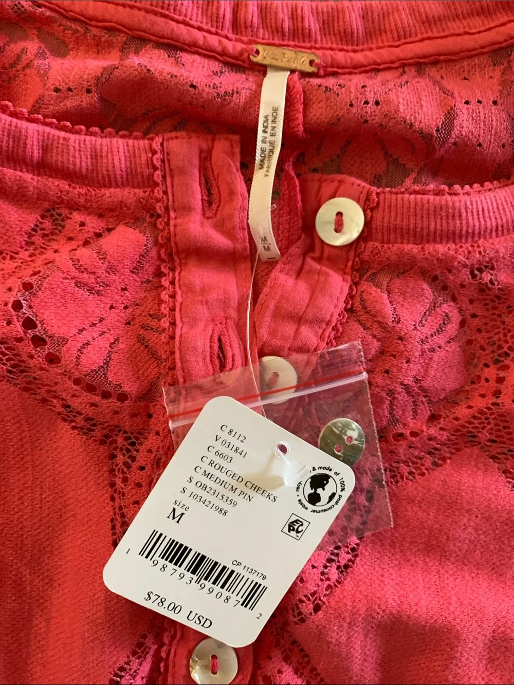 Free People Jae knit long sleeve tee NWT Rouge Cheeks Pink Red